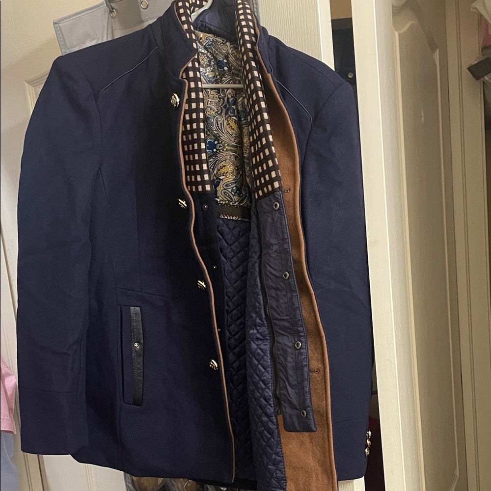 Navy Jacket With Patterned Lining - image 1